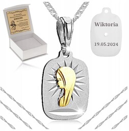 Srebrny Łańcuszek Pozłacany Medalik Matka Boska 925 Komunia