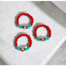 Pakamera Pierścionek : INDIA : koral, jaspis, magnezyt,