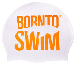 Czepek do pływania borntoswim classic silicone biały/pomarańczowy