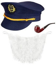 Zestaw Kapitana Statku Kapelusz Broda Fajka