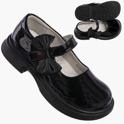 Półbuty Dziewczęce Czarne Buty Na Rzepy Lakierki Skórzana