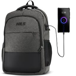 PLECAK MIEJSKI NA LAPTOPA SZARY Z PORTEM USB