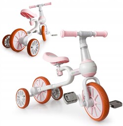 Rower rowerek biegowy 4w1 Pedały Kółka boczne różowy