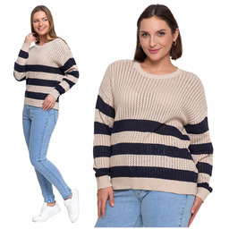 Sweter Damski Ażurowy Delikatny Sweterek w Paski Modny