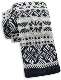 Granatowo-Biały Dziergany, Męski Krawat Knit, 5,5 cm -Alties-