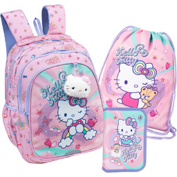 ZESTAW 3 CZĘŚCI HELLO KITTY PLECAK Z TĘCZĄ