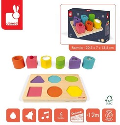 Układanka drewniana Puzzle sensoryczne Kształty i dźwięki, J05332-Janod,