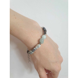 Pakamera Bransoletka BOHO z opalem dendrytowym, akwamarynem, bronzytem,