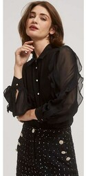 Koszula damska z falbanami na rękawach czarna Z-KO-4228,