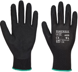 PORTWEST A335 RĘKAWICA DERMI-GRIP NPR15 NITRYL PIASKOWY; CZARNY