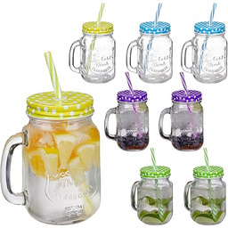 Relaxdays Szklanki do napojów z pokrywką i słomką,