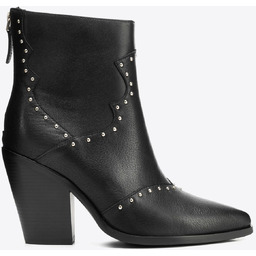 Damskie kowbojki ze skóry naturalnej z dżetami czarne