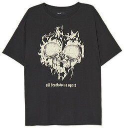 Cropp - Czarny t-shirt z motywem czaszek -