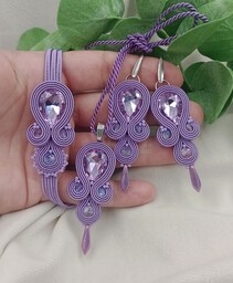 Pakamera Lawendowa biżuteria sutasz, fioletowy komplet zestaw soutache