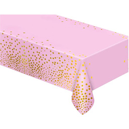 Obrus urodzinowy jasnoróżowy w złote kropki - 137
