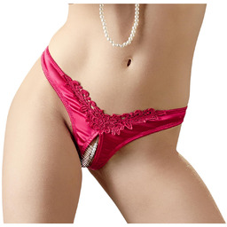 Cottelli - czerwone majtki z perełkami, otwarte, kwiatowy