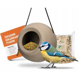 Nowoczesny, minimalistyczny karmnik na ziarno, nasiona dla ptaków