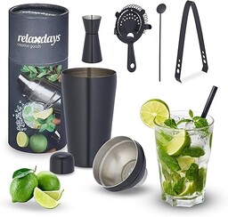 Relaxdays Zestaw shaker do koktajli, stal nierdzewna, 5-częściowy