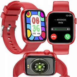 Smartwatch zegarek czerwony pasek soft touch funkcja rozmów