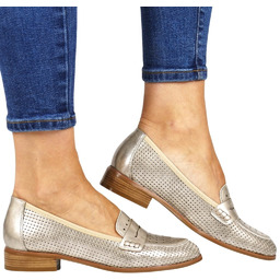 DAMSKIE MOKASYNY PÓŁBUTY AŻUROWE POTOCKI 12581 ZŁOTE