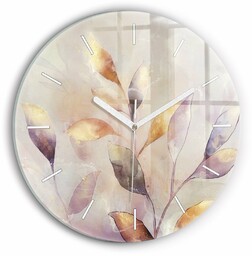 Ścienny Zegar szklany ozdobny Abstrakcyjne boho liście