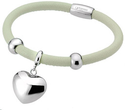 Beżowa bransoletka damska ze stalowym serduszkiem