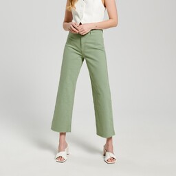 Sinsay - Jeansy cropped high waist - Zielony