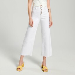 Sinsay - Jeansy cropped high waist - Kremowy