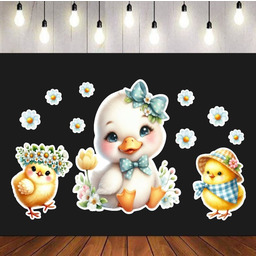 Kaczuszka z dwoma kurczaczkami- zestaw dekoracji do gazetek