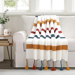 Lush Decor Boho dzianinowy pleciony koc z frędzlami,