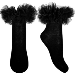 Dziewczęce skarpetki z tiulową falbanką czarne Milusie r.11/12