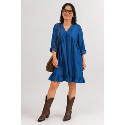 Sukienka damska jeansowa OVERSIZE niebieska falbanka Italy
