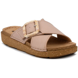 Klapki damskie na platformie beżowe skórzana wkładka Inblu