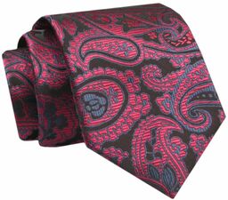 Krawat - ALTIES - Bordowo Czerwony ze Wzorem