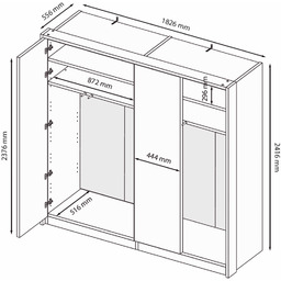 Szafa czterodrzwiowa kaszmir mat 183 x 242 cm