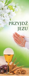 Baner na I Komunię Świętą "Przyjdź Jezu" zielony