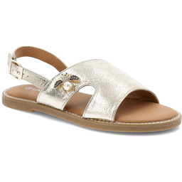 Vinceza Złote Sandały Lekkie Obuwie Damskie Z Broszką