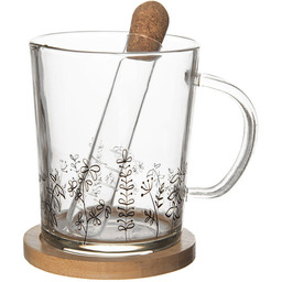 Orion Kubek szklany ze spodkiem i zaparzaczem ŁĄKA