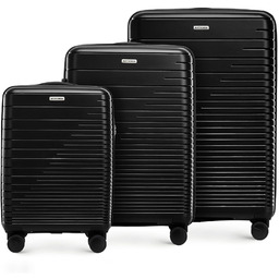 Zestaw walizek z polipropylenu z błyszczącymi paskami czarny