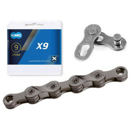 Łańcuch KMC X9 szary, 114 ogniw, 6,6mm, 9-rzędowy.