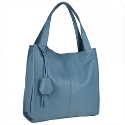 Duża torebka włoska shopper dżinsowa skóra naturalna