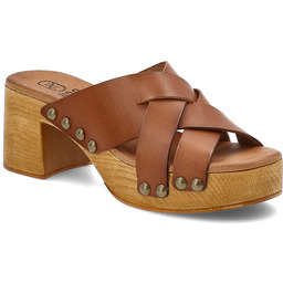 Brązowe Klapki Hee Skórzane Obuwie Damskie