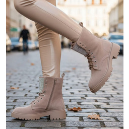 Zimowe botki trapery beżowe z cyrkoniami