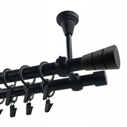 Karnisz podwójny Metalowy Sufitowy 19+19mm Czarny Mat 280cm