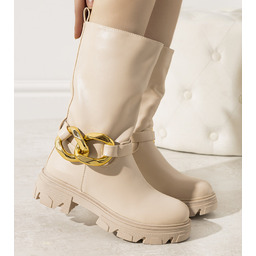 Beżowe ocieplane botki z łańcuchem Harrison-40