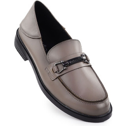 Skórzane półbuty damskie mokasyny taupe Vinceza 18112