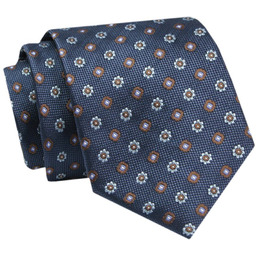 Krawat - ALTIES - Granatowy w Kwiatowe Groszki