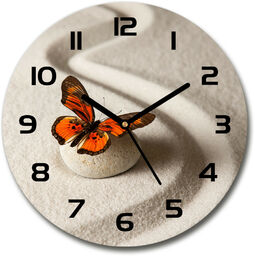 Zegar szklany okrągły Kamień zen i motyl