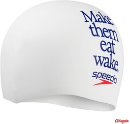 SPEEDO Czepek pływacki SLOGAN PRINTED WHITE/REFLEX BLUE/RED