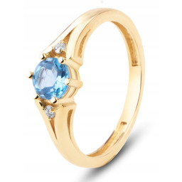 PIĘKNY KLASYCZNY ZŁOTY PIERŚCIONEK Z TOPAZEM I BRYLANTAMI
